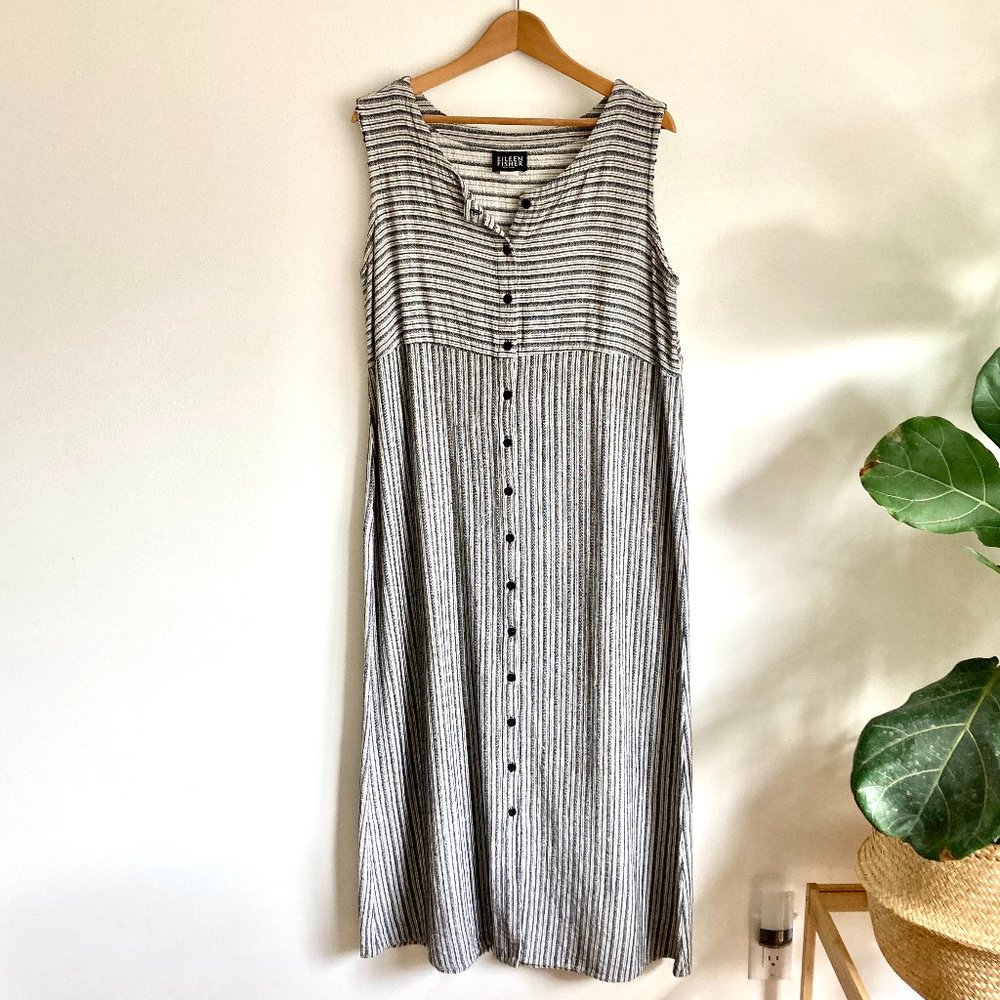 Eileen Fisher long v-neck maxi dress stripe medium